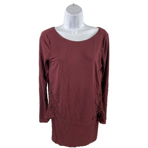 White House Black Market Women's Red Layered Boat Neck Top - XS