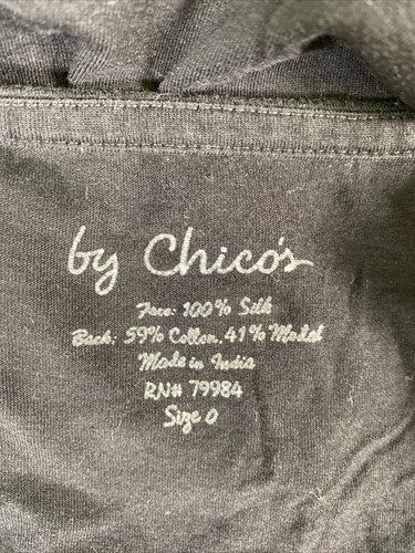 by Chico's Women's Black/White Short Sleeve V-Neck Silk Top Sz 0/S image 3