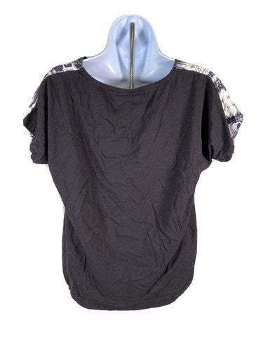 by Chico's Women's Black/White Short Sleeve V-Neck Silk Top Sz 0/S image 2