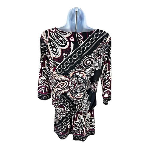 White House Black Market Women’s Black/Purple 3/4 Sleeve Tunic Blouse - XS image 2