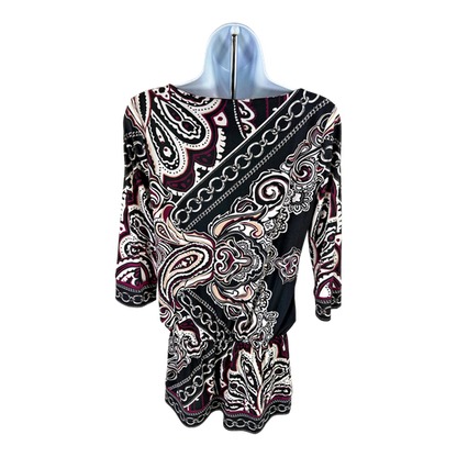 White House Black Market Women’s Black/Purple 3/4 Sleeve Tunic Blouse - XS image 2