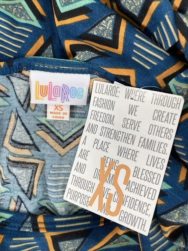 NEW LuLaRoe Women's Blue Geometric Short Sleeve Irma T-Shirt - XS image 3