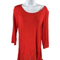 Chico's Women's Red 3/4 Sleeve Lace Trim Tunic Blouse - 0/ US S