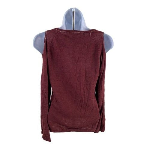White House Black Market Women's Burgundy Red Cold Shoulder Sweater - XS image 2