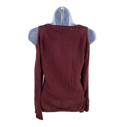 White House Black Market Women's Burgundy Red Cold Shoulder Sweater - XS image 2