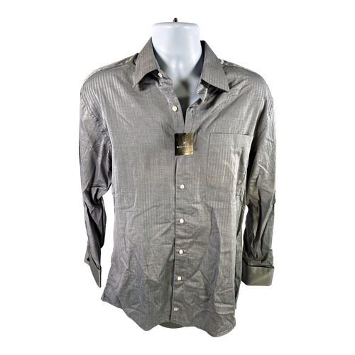 NEW Bacharach Men’s Gray Charcoal Button Up Shirt - 16