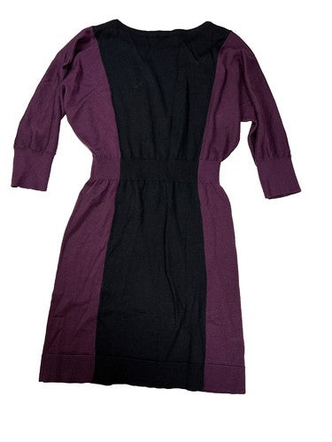 LOFT Women's Black/Purple 3/4 Sleeve Knee Length Sweater Dress - S image 2