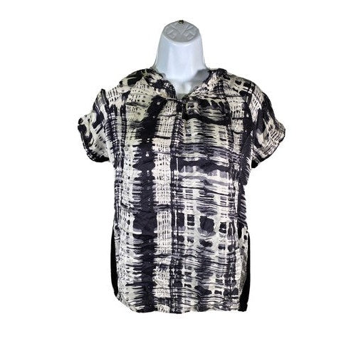by Chico's Women's Black/White Short Sleeve V-Neck Silk Top Sz 0/S