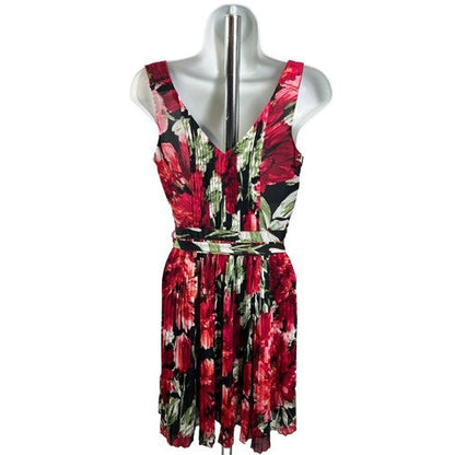White House Black Market Women's Red Floral Tie Front Pleated Dress - 00 image 2
