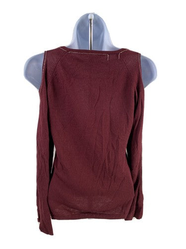 White House Black Market Women's Burgundy Red Cold Shoulder Sweater - XS image 2