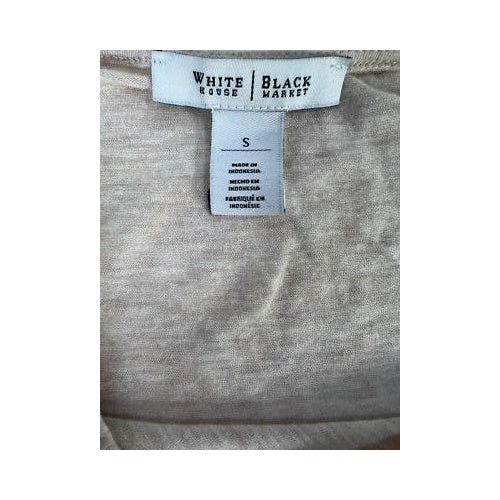 White House Black Market Women’s Beige Asymmetrical Cap Sleeve Top - S image 3