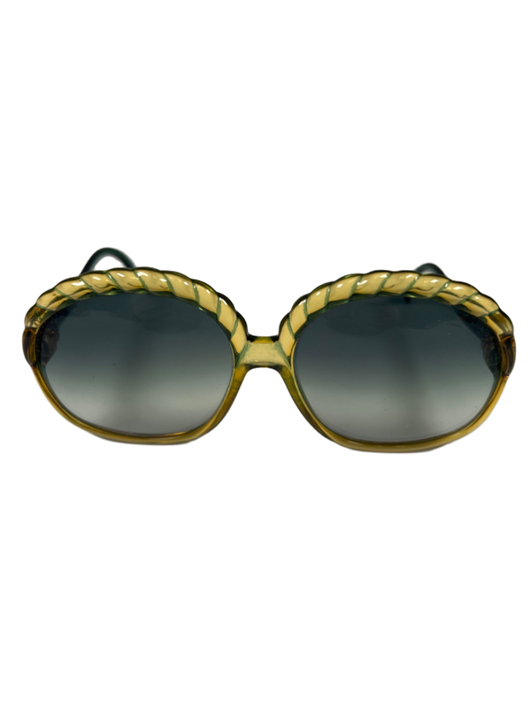 Christian Dior Women's Green/Yellow Two Tone Scalloped Vintage Sunglasses image 5