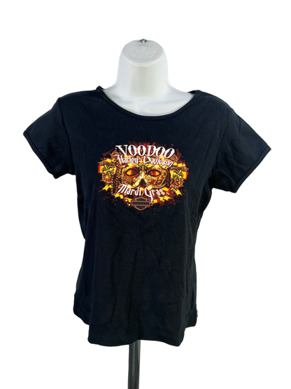 Harley Davidson Women's Black Graphic Voodoo Mardi Gras Short Sleeve Shirt - M