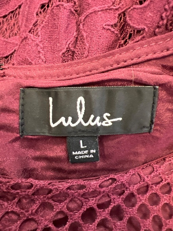 Lulu's Women's Burgundy Lace Lined Long Bell Sleeve Mini Dress - L image 3