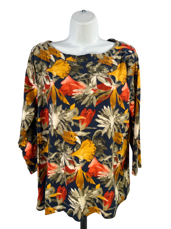 Chico's Women's Multicolor Floral 3/4 Sleeve Tee Shirt - 3/US XL
