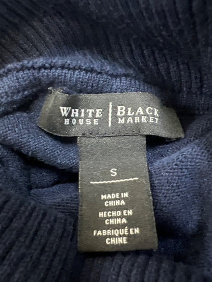 White House Black Market Women's Blue/Ivory Cowl Neck Sweater Poncho - S image 3
