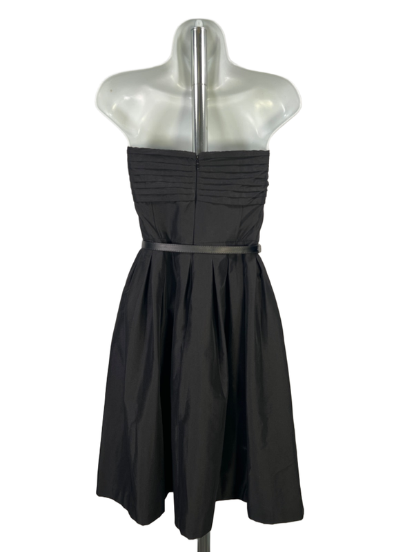 White House Black Market Women's Black Strapless Belted Pleated Mini Dress - 8 image 2