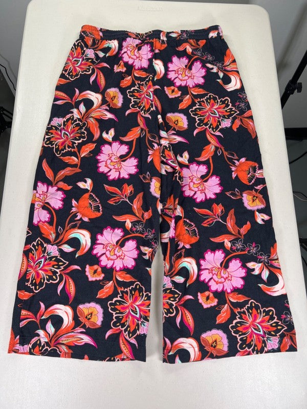 Laundry by Shelli Segal Womens Blue Floral Linen Blend Wide Cropped Leg Pants -L image 6