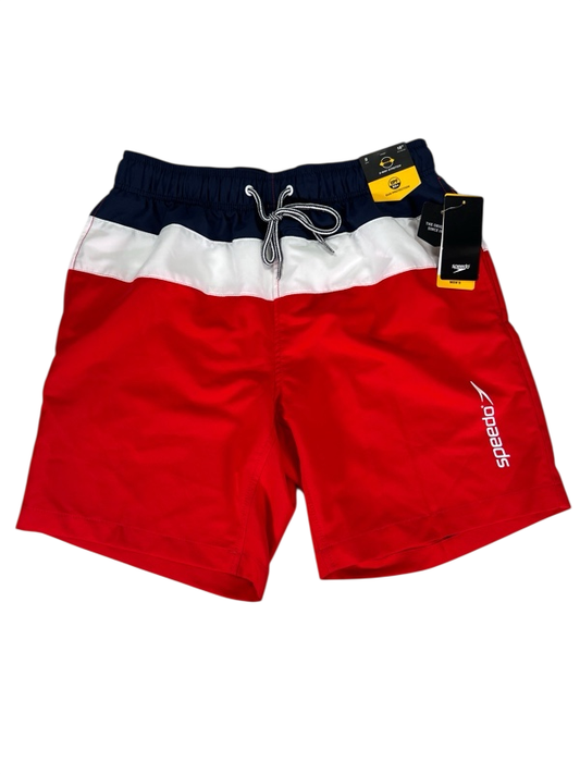 Speedo Men's Red/White/Blue Mesh Lined UPF Swim Trunks - S