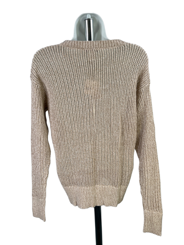 Kate Hill Women's Beige Open Knit Long Sleeve Pullover Henley Sweater - S image 2