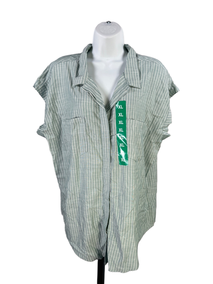 Jachs Girlfriend Women's Green/Blue Striped Sleeveless Button Up Shirt - XL