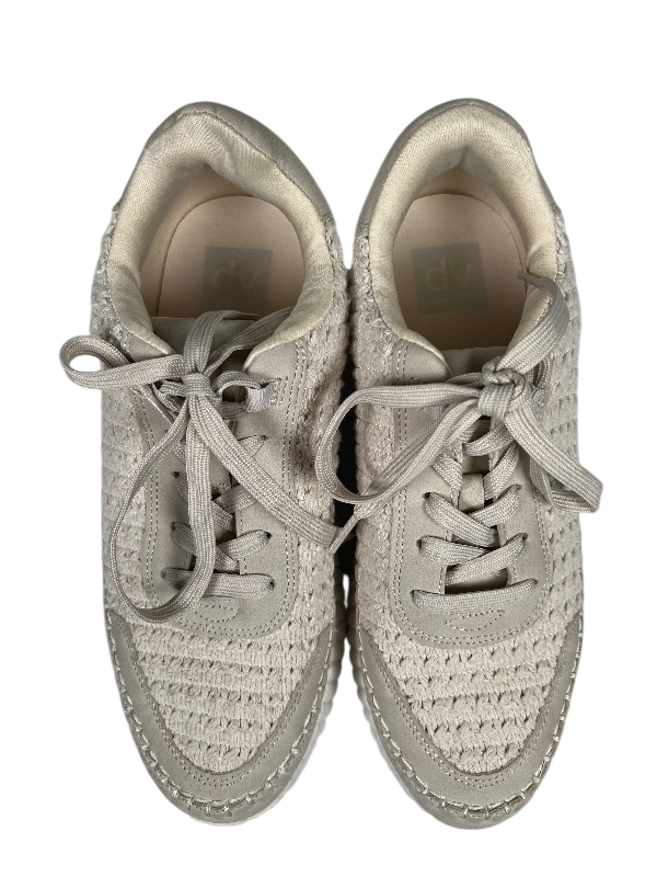 Dolce Vita Women's Taupe/Beige Crochet Knit Fredi Lace Up Sneakers - 9 image 3
