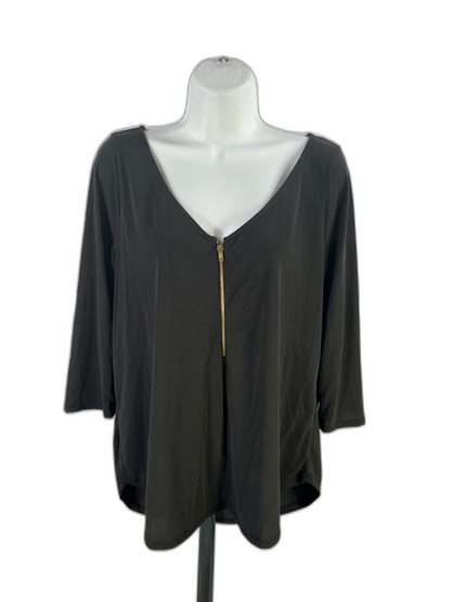 Green Envelope Women's Black 3/4 Sleeve 1/2 Zip Shirt - L