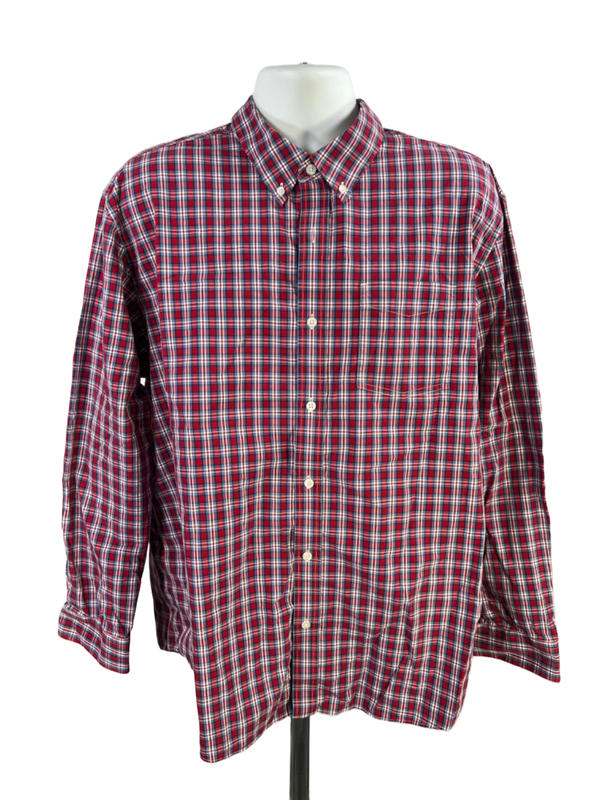 LL Bean Men's Red/Blue Plaid Traditional Fit Long Sleeve Button Up Shirt - XL