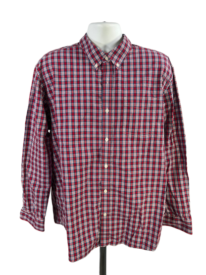 LL Bean Men's Red/Blue Plaid Traditional Fit Long Sleeve Button Up Shirt - XL
