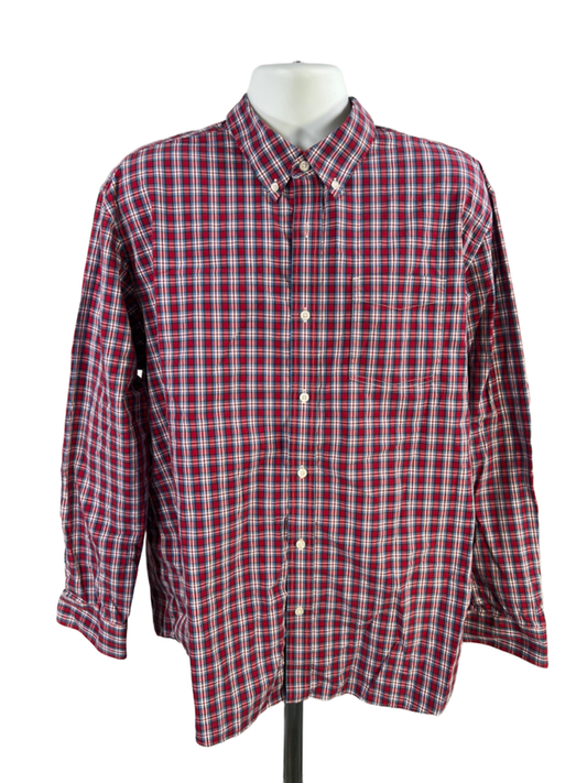 LL Bean Men's Red/Blue Plaid Traditional Fit Long Sleeve Button Up Shirt - XL