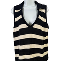 Pomander Place Women's Black/White Striped Sleeveless V-Neck Sweater - L