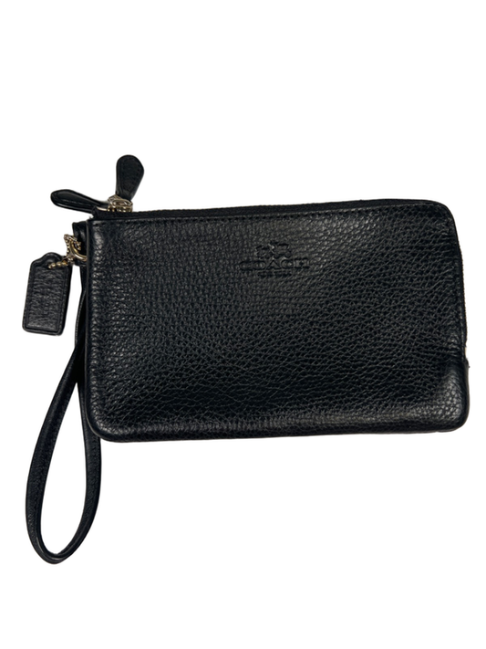 Coach Women's Black Leather Double Zip Wristlet Wallet