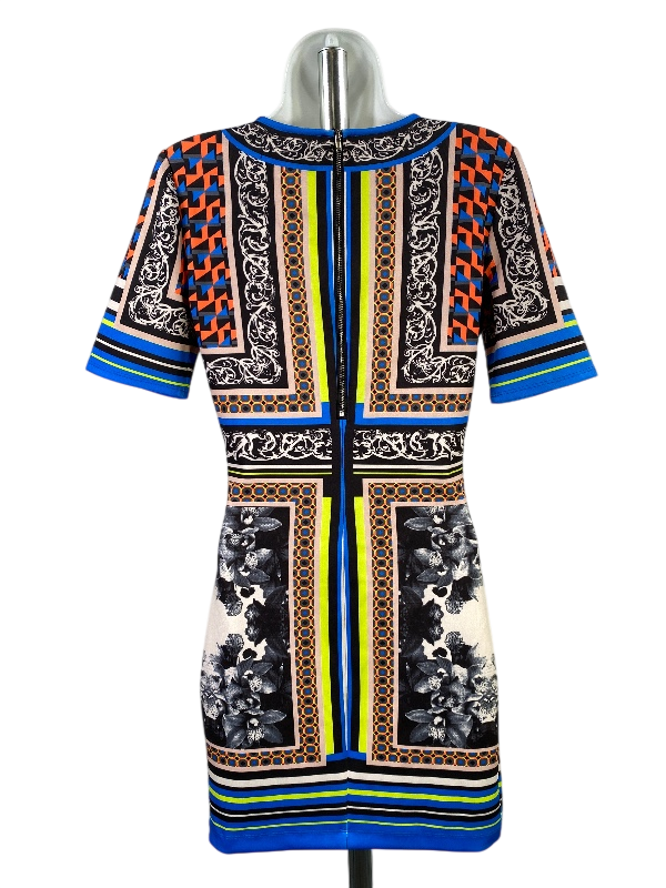 Penelope Leroy Women's Blue Geometric Short Sleeve Sheath Dress - M image 2