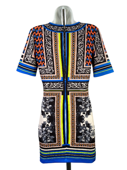 Penelope Leroy Women's Blue Geometric Short Sleeve Sheath Dress - M image 2