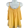 White House Black Market Women's Yellow Cold Shoulder Elbow Sleeve Blouse - M