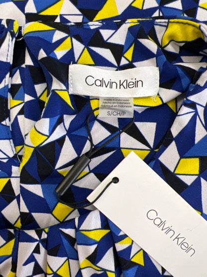Calvin Klein Women's Blue/Yellow Pleated Front Sleeveless Blouse - S image 3