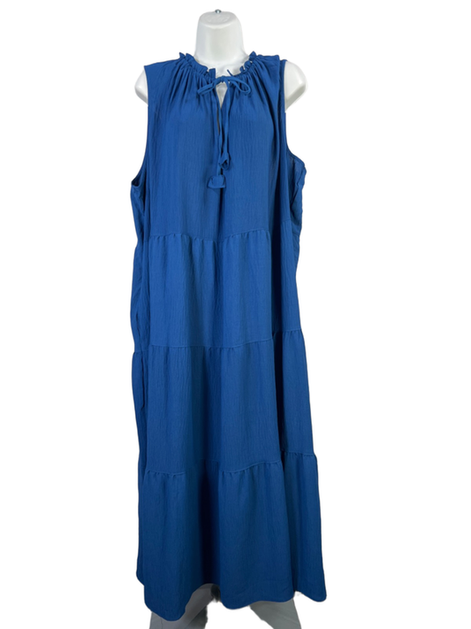 Max Studio Women's Blue A-Line Keyhole Sleeveless Midi Dress - 3X Plus