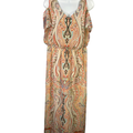 Chico's Women's Orange V-Neck Short Cold Shoulder Sleeve Maxi Dress - 1/US M