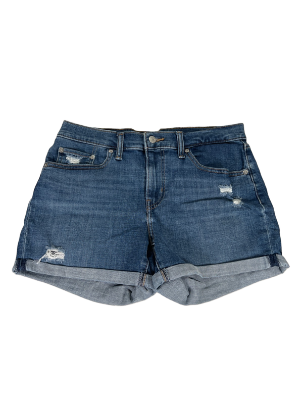Levi's Women's Medium Wash Distressed Mid Length Cuffed Denim Shorts - 30