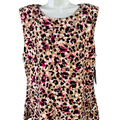 DKNY Women's Brown/Pink Leopard Print Shoulder Padded Sleeveless Blouse - XL