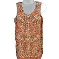 J Jill Women's Orange/Green Printed Button Up Sleeveless Blouse - XS