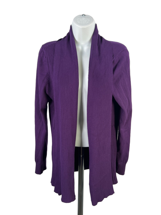 Karen Scott Women's Purple Ribbed Open Front Long Sleeve Cardigan Sweater - XL