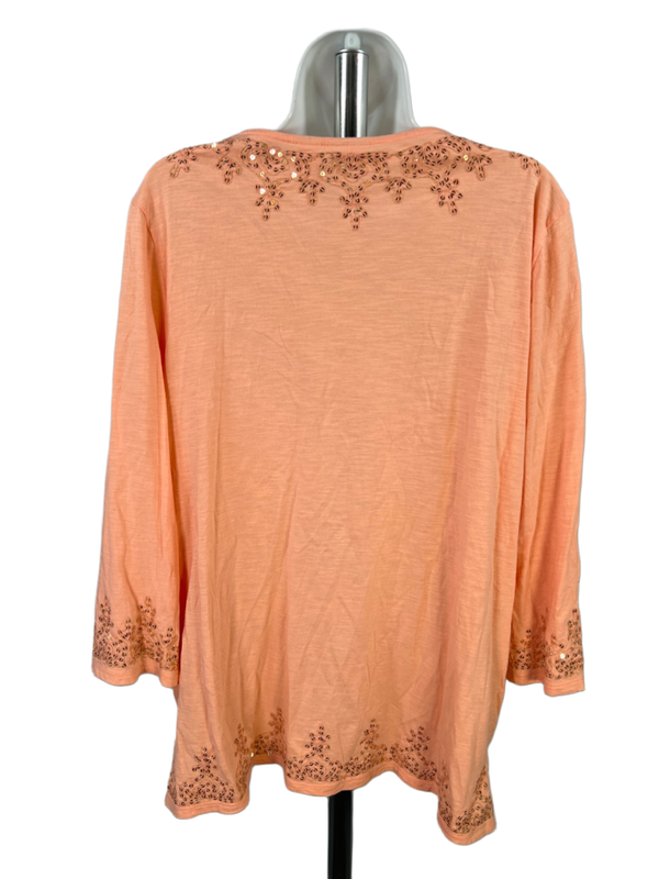Chico's Women's Orange Sequin Front 3/4 Sleeve V-Neck Shirt - 2/US L image 2