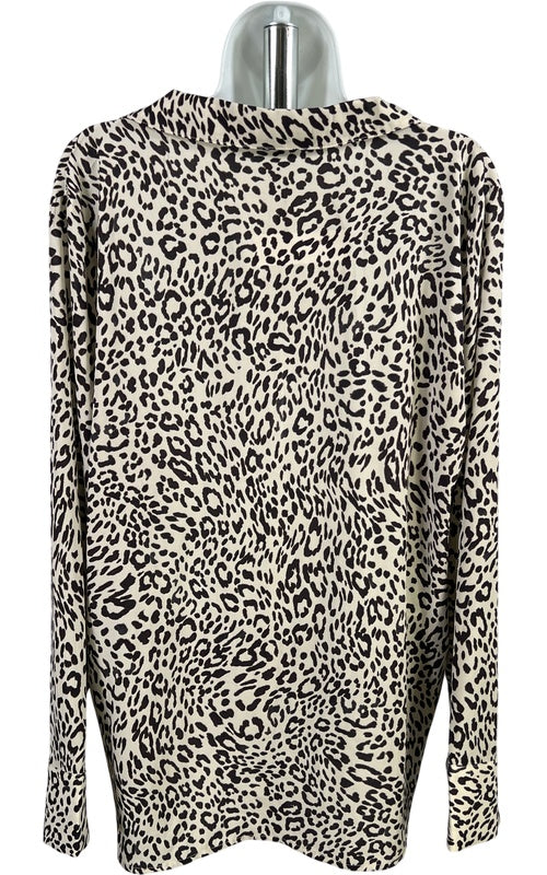 Sanctuary Women’s White/Brown Animal Print V-Neck Long Sleeve Blouse - L image 3
