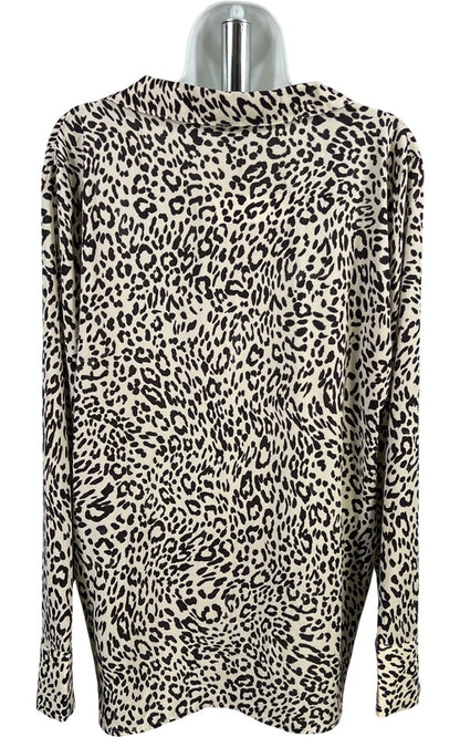 Sanctuary Women’s White/Brown Animal Print V-Neck Long Sleeve Blouse - L image 3