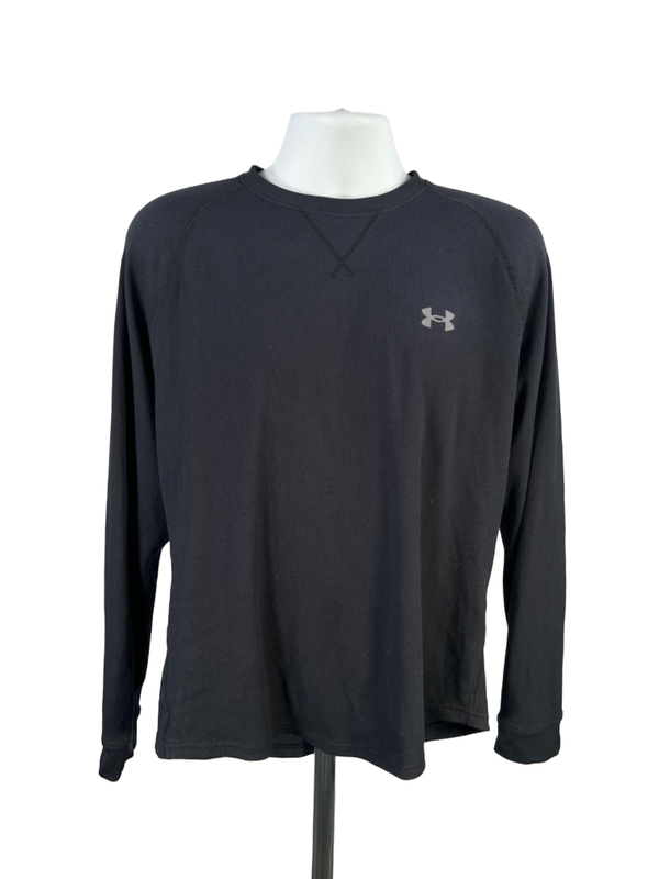 Under Armour Men's Black Loose Waffle Knit Crewneck Long Sleeve Shirt - L