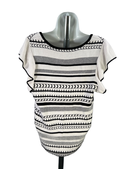 White House Black Market Women's White/Black Ruffle Sleeve Sweater - L image 2