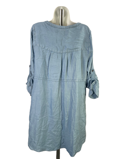 Torrid Women's Blue Quarter Zip Tie Waist Roll Sleeve Midi Dress - 00 Plus image 2