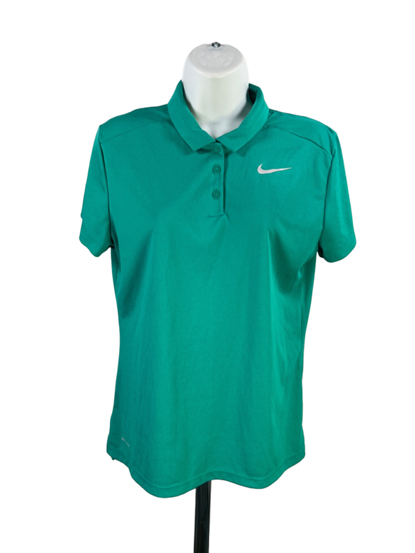 Nike Women's Blue/Green Dri-Fit Short Sleeve Golf Polo Shirt - M
