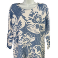 Chico's Women's Blue/White Floral 3/4 Sleeve Cotton Shirt - 0/US S